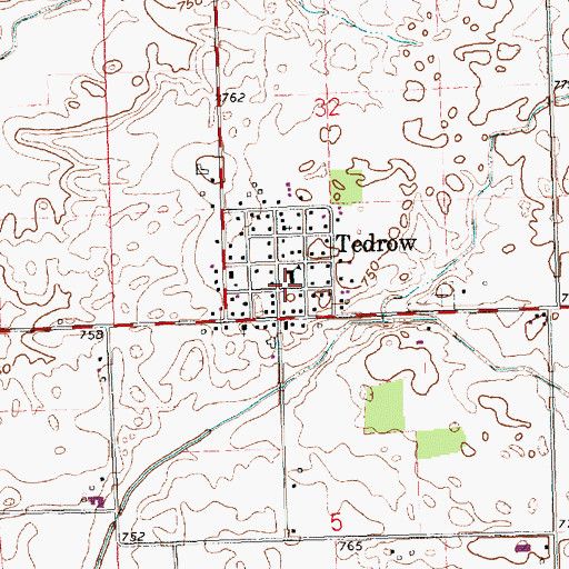 Topographic Map of Tedrow Census Designated Place, OH