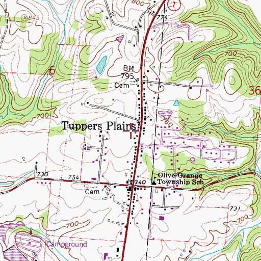 Topographic Map of Tuppers Plains Census Designated Place, OH