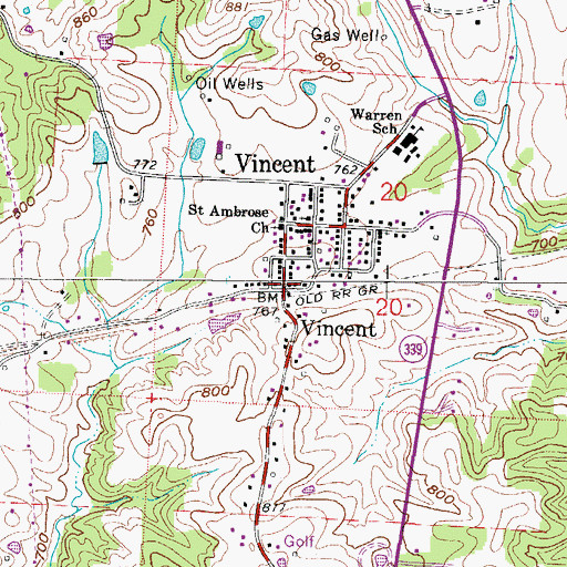 Topographic Map of Vincent Census Designated Place, OH