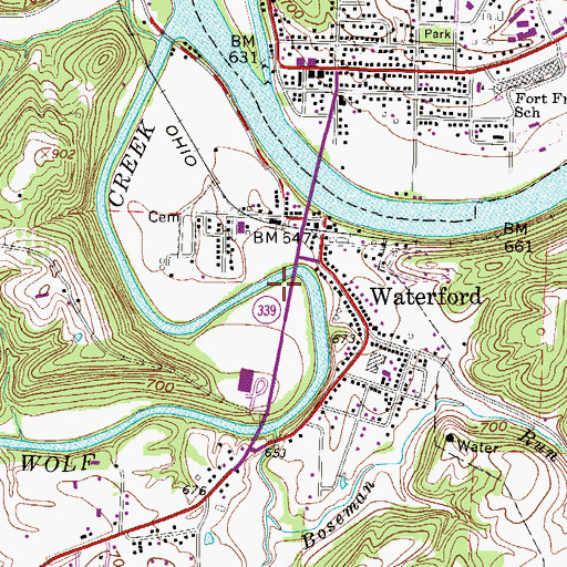 Topographic Map of Waterford Census Designated Place, OH