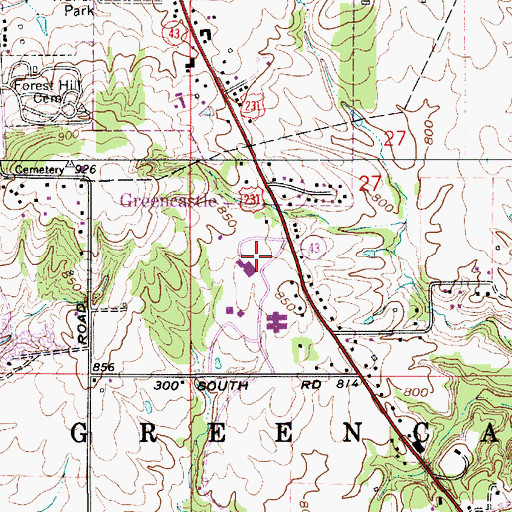 Topographic Map of Putnam County Hospital, IN