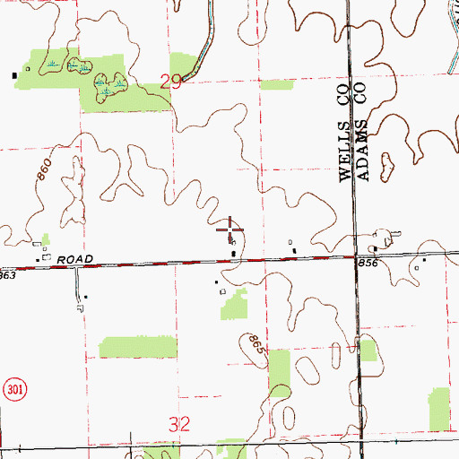 Topographic Map of Shel-Mar Farms, IN
