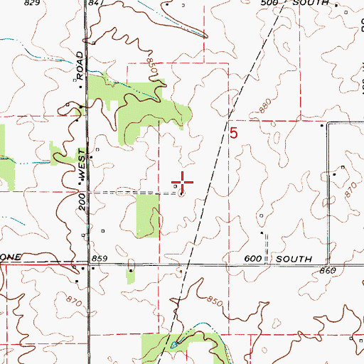 Topographic Map of Buescher Farms, IN