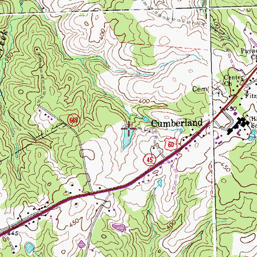 Topographic Map of Cumberland Census Designated Place, VA