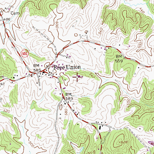 Topographic Map of Free Union Census Designated Place, VA