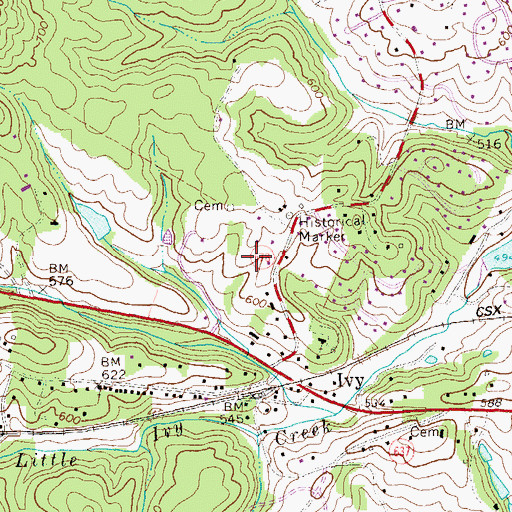 Topographic Map of Ivy Census Designated Place, VA