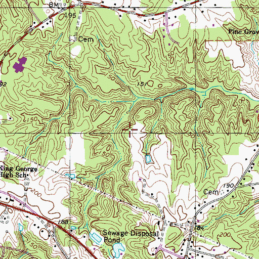 Topographic Map of King George Census Designated Place, VA