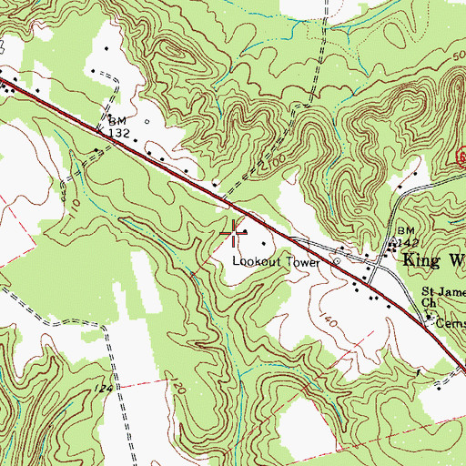 Topographic Map of King William Census Designated Place, VA