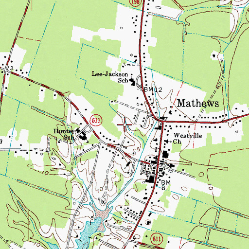 Topographic Map of Mathews Census Designated Place, VA