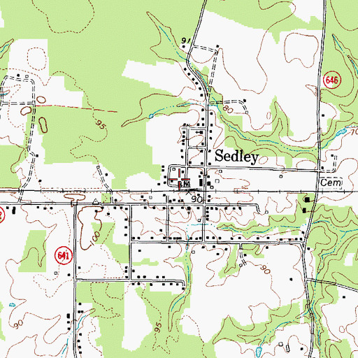 Topographic Map of Sedley Census Designated Place, VA