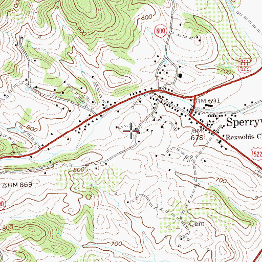 Topographic Map of Sperryville Census Designated Place, VA