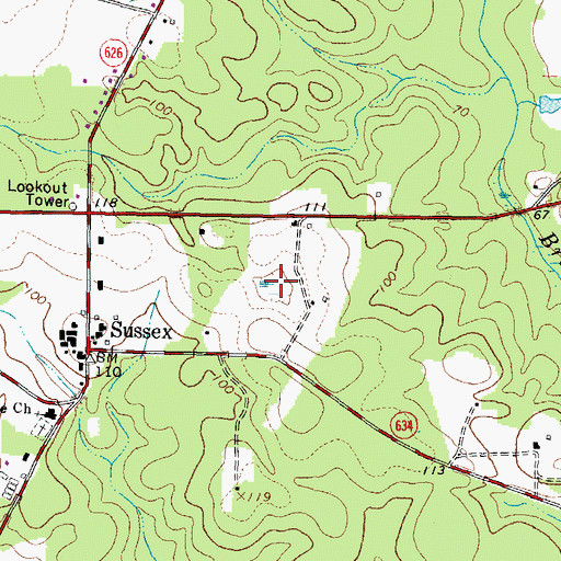 Topographic Map of Sussex Census Designated Place, VA