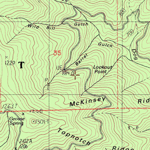 Topographic Map of Lookout Point, CA