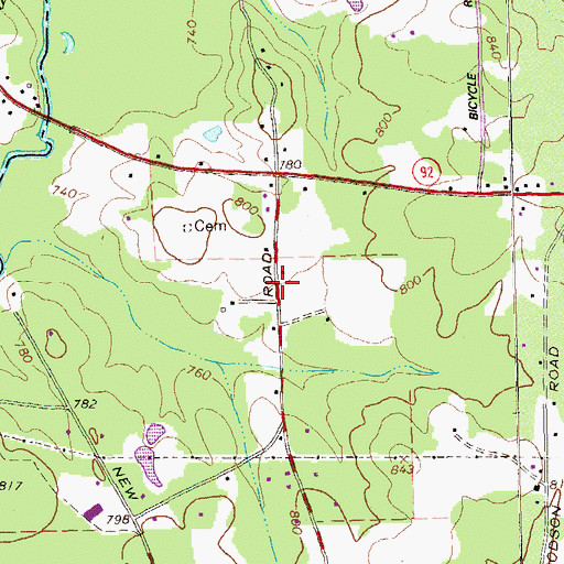 Topographic Map of John Bates Family Cemetery, GA