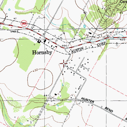 Topographic Map of Hornsby Bend Census Designated Place, TX