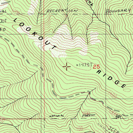 Topographic Map of Lookout Ridge, CA