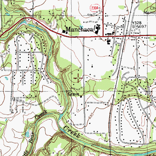 Topographic Map of Manchaca Census Designated Place, TX