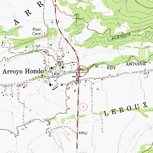 Topographic Map of Arroyo Hondo Census Designated Place, NM