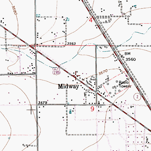 Topographic Map of Midway Census Designated Place, NM
