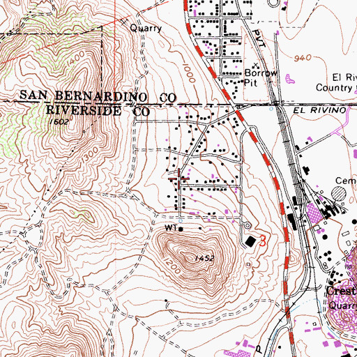 Topographic Map of Crestmore Heights Census Designated Place, CA