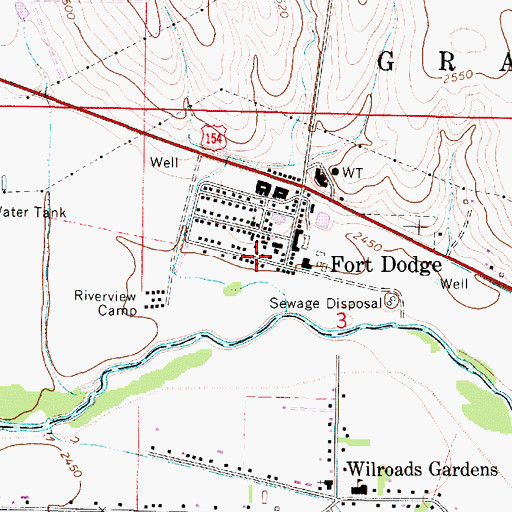 Topographic Map of Fort Dodge Census Designated Place, KS