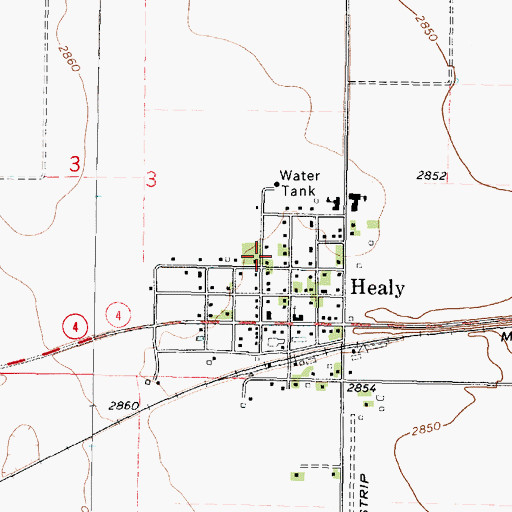 Topographic Map of Healy Census Designated Place, KS