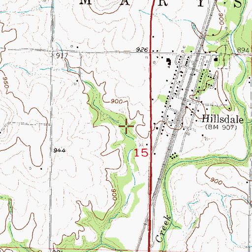 Topographic Map of Hillsdale Census Designated Place, KS