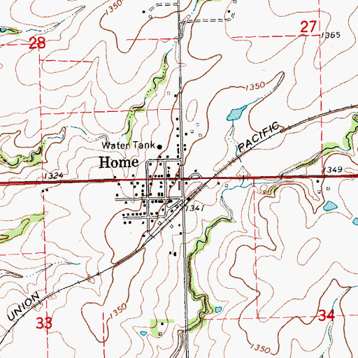 Topographic Map of Home Census Designated Place, KS