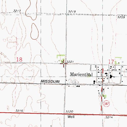Topographic Map of Marienthal Census Designated Place, KS