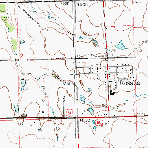 Topographic Map of Rosalia Census Designated Place, KS