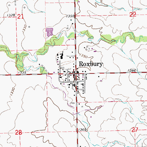 Topographic Map of Roxbury Census Designated Place, KS
