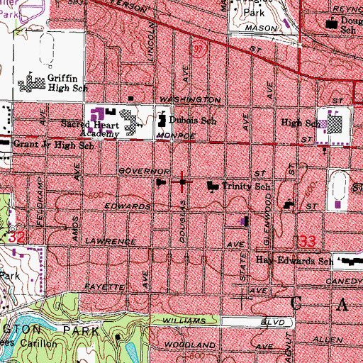 Topographic Map of Douglas Avenue United Methodist Church, IL
