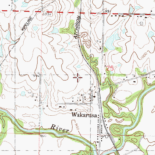 Topographic Map of Wakarusa Census Designated Place, KS
