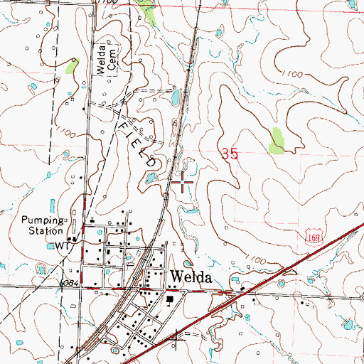 Topographic Map of Welda Census Designated Place, KS
