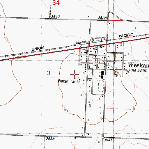 Topographic Map of Weskan Census Designated Place, KS