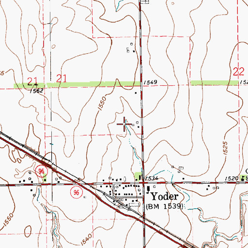 Topographic Map of Yoder Census Designated Place, KS