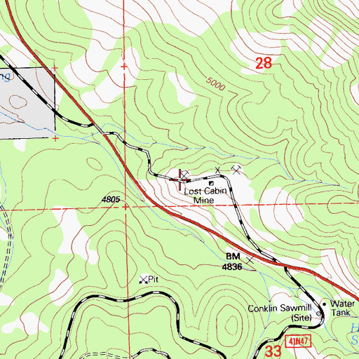 Topographic Map of Lost Cabin Mine, CA