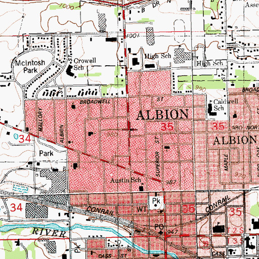 Topographic Map of Eaton Street Baptist Church, MI