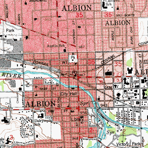 Topographic Map of Albion Post Office, MI