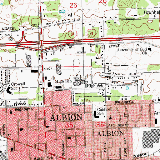 Topographic Map of Albion High School, MI