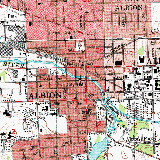 Topographic Map of Albion City Hall, MI