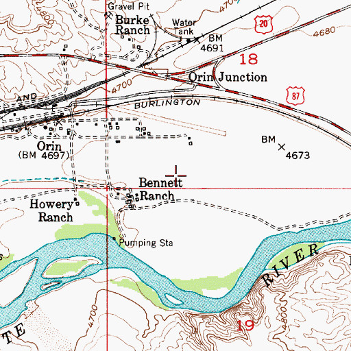 Topographic Map of Orin Census Designated Place, WY