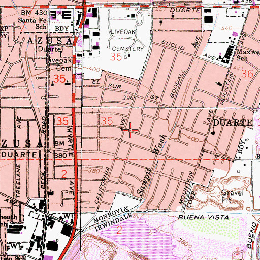 Topographic Map of South Monrovia Island Census Designated Place, CA
