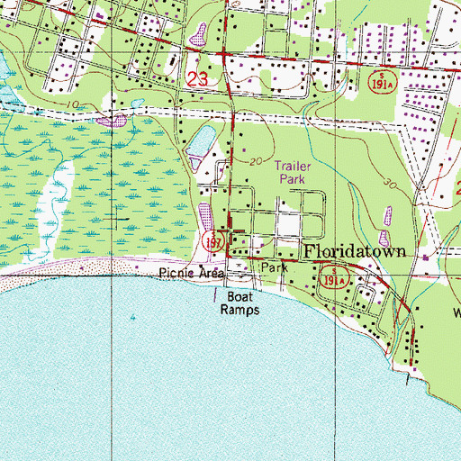 Topographic Map of Floridatown Census Designated Place, FL