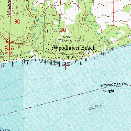 Topographic Map of Woodlawn Beach Census Designated Place, FL