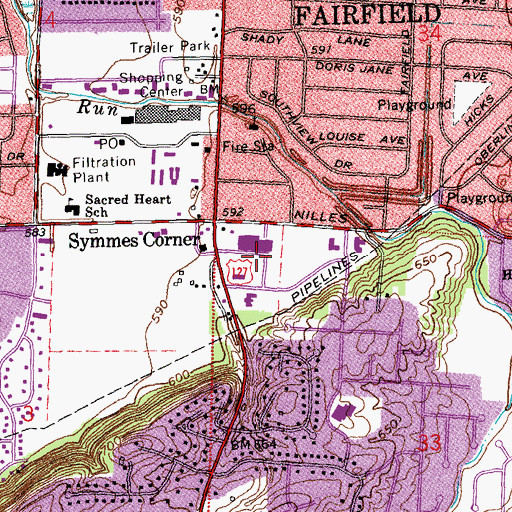 Topographic Map of Fairfield Police Department, OH