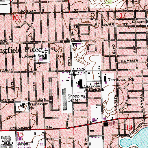 Topographic Map of Lakeview Baptist Church, MI