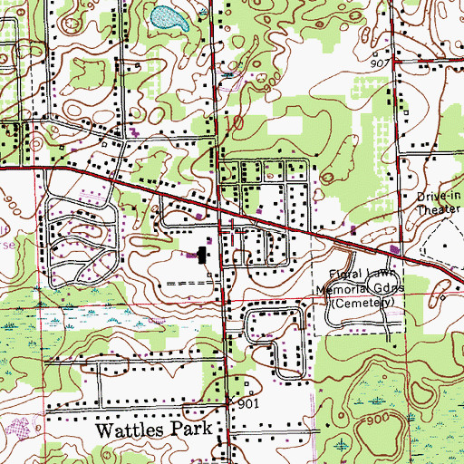 Topographic Map of Wattles Park Baptist Church, MI