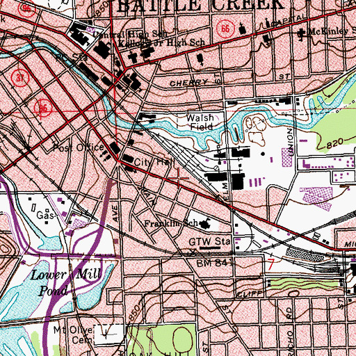 Topographic Map of Battle Creek Fire Department Station 1, MI