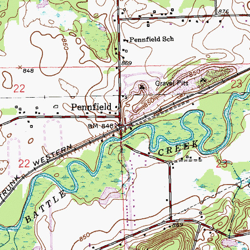 Topographic Map of Pennfield Station, MI